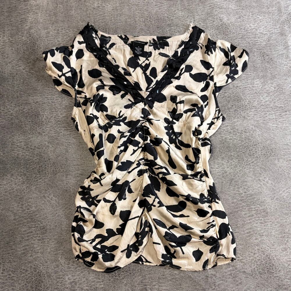 Silk Floral Vintage Ruched Blouse
